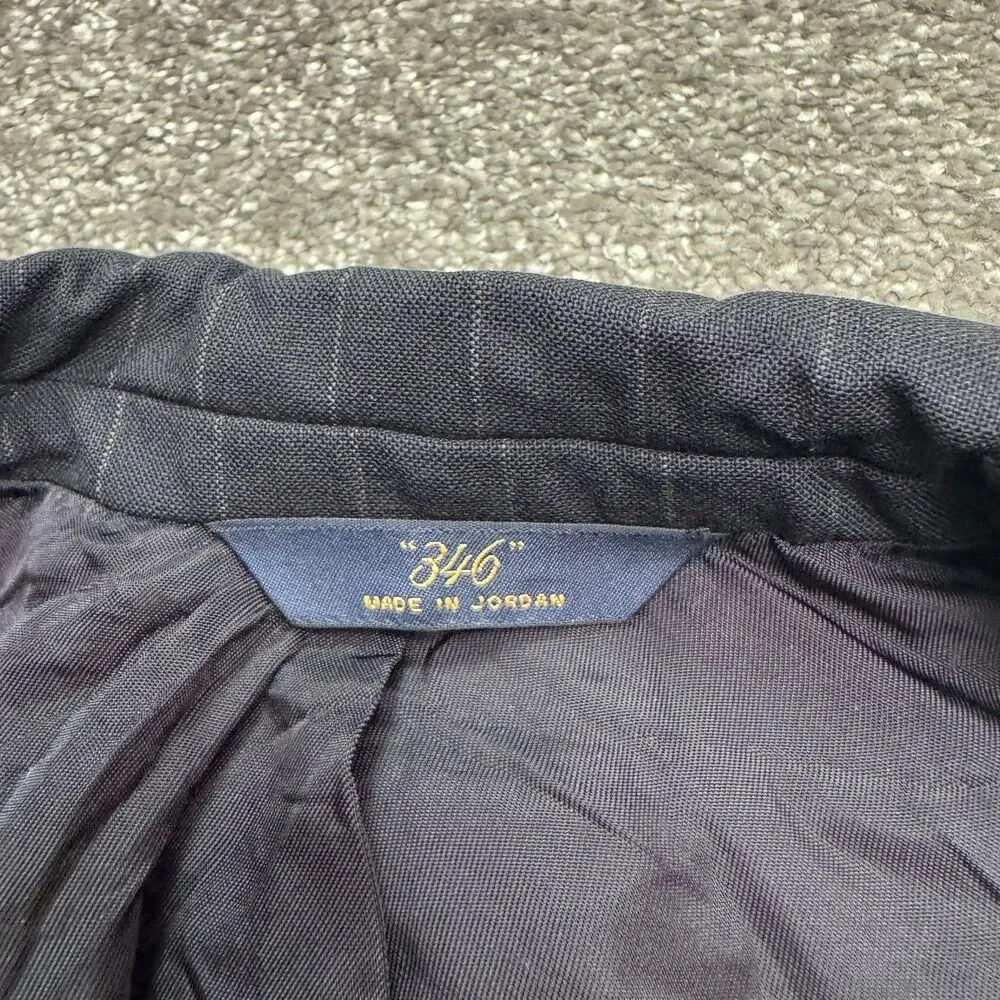 Brooks Brothers 346 Wool Blazer Suit Jacket Men 42L Navy Blue Pinstriped Stretch